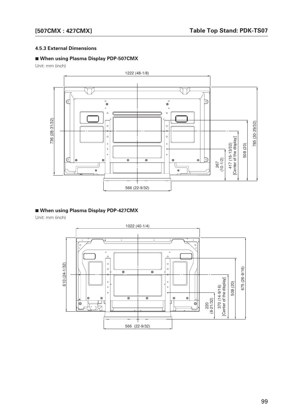 99 table top stand: pdk-ts07 | Pioneer PDP 427CMX User Manual | Page 99 / 288