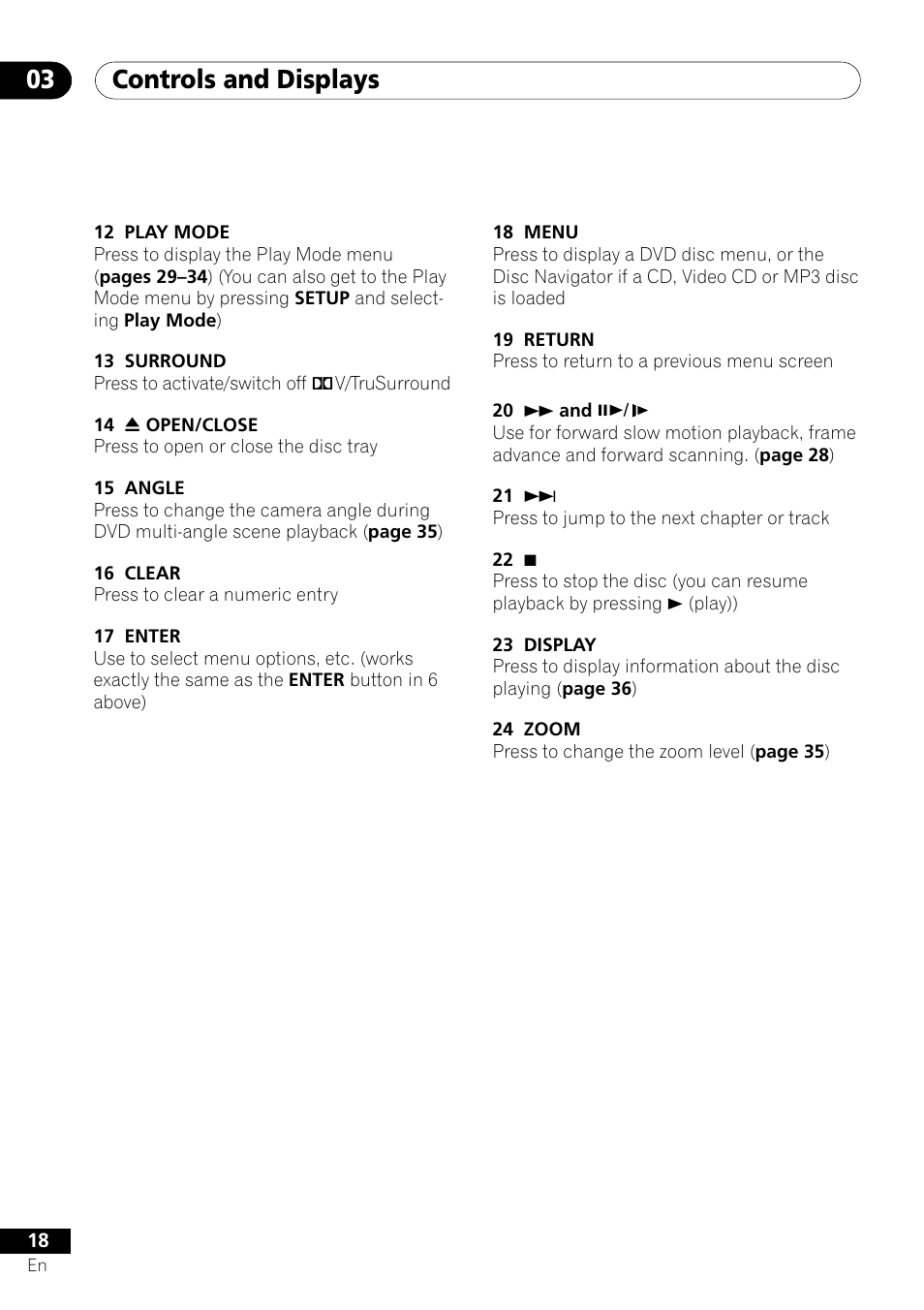 Controls and displays 03 | Pioneer DV-350  EN User Manual | Page 18 / 56