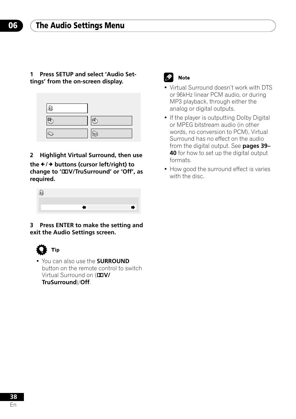 The audio settings menu 06 | Pioneer DV-350  EN User Manual | Page 38 / 56