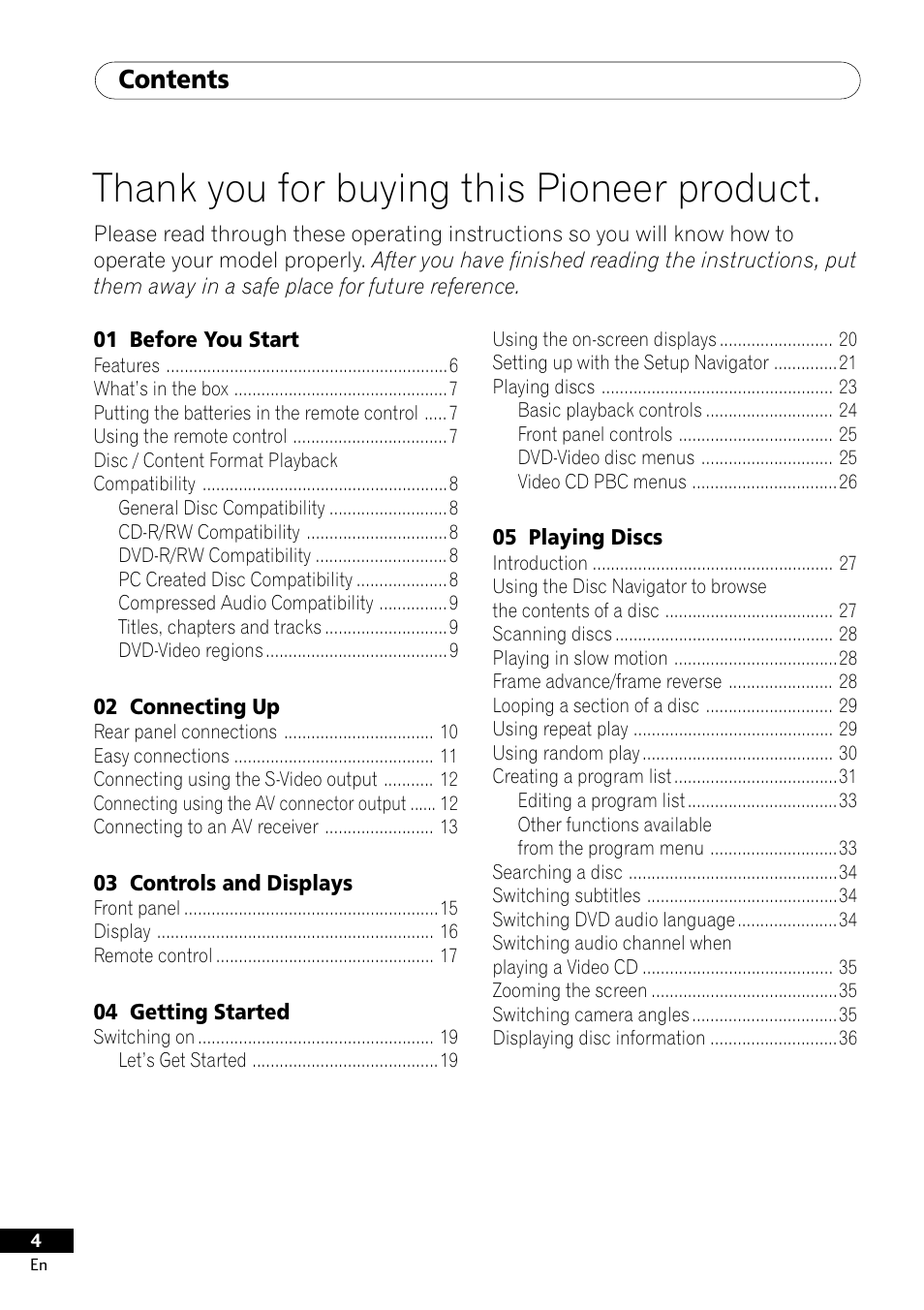 Pioneer DV-350  EN User Manual | Page 4 / 56