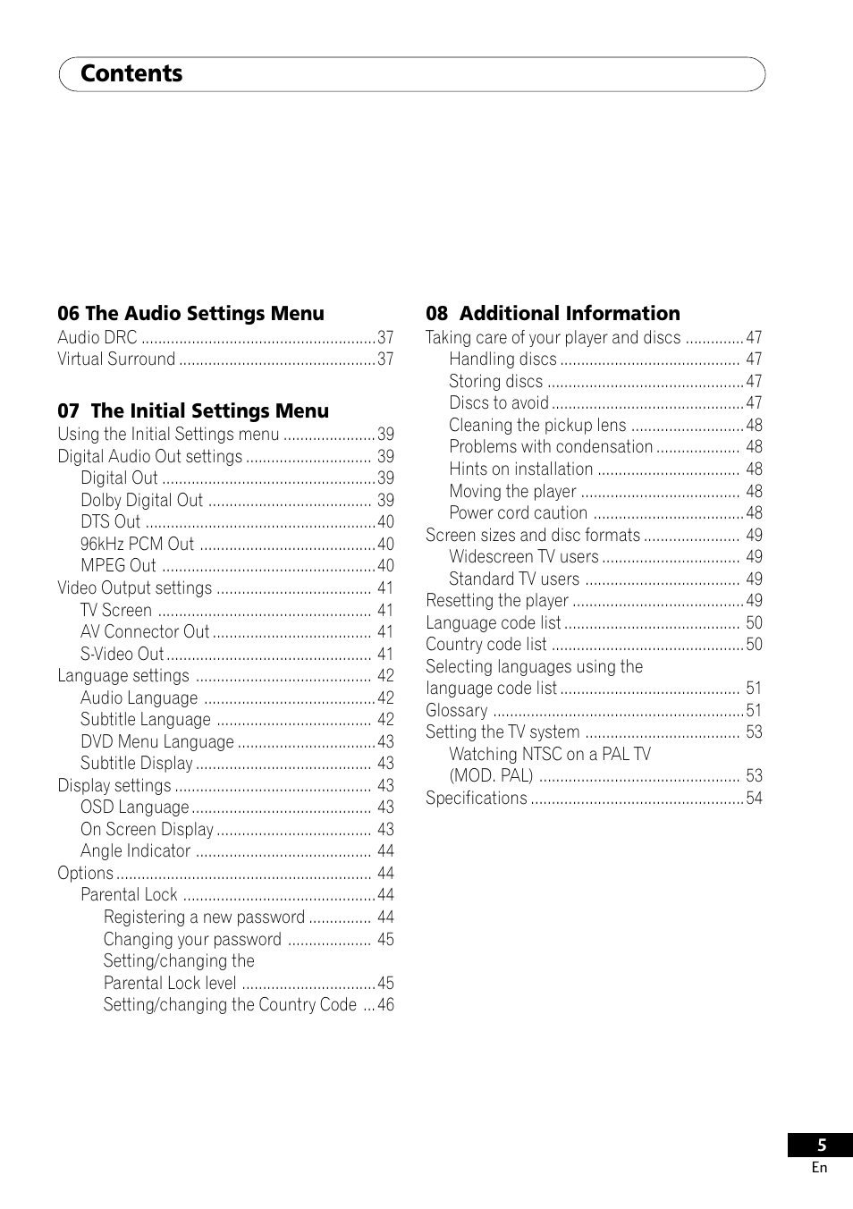 Pioneer DV-350  EN User Manual | Page 5 / 56