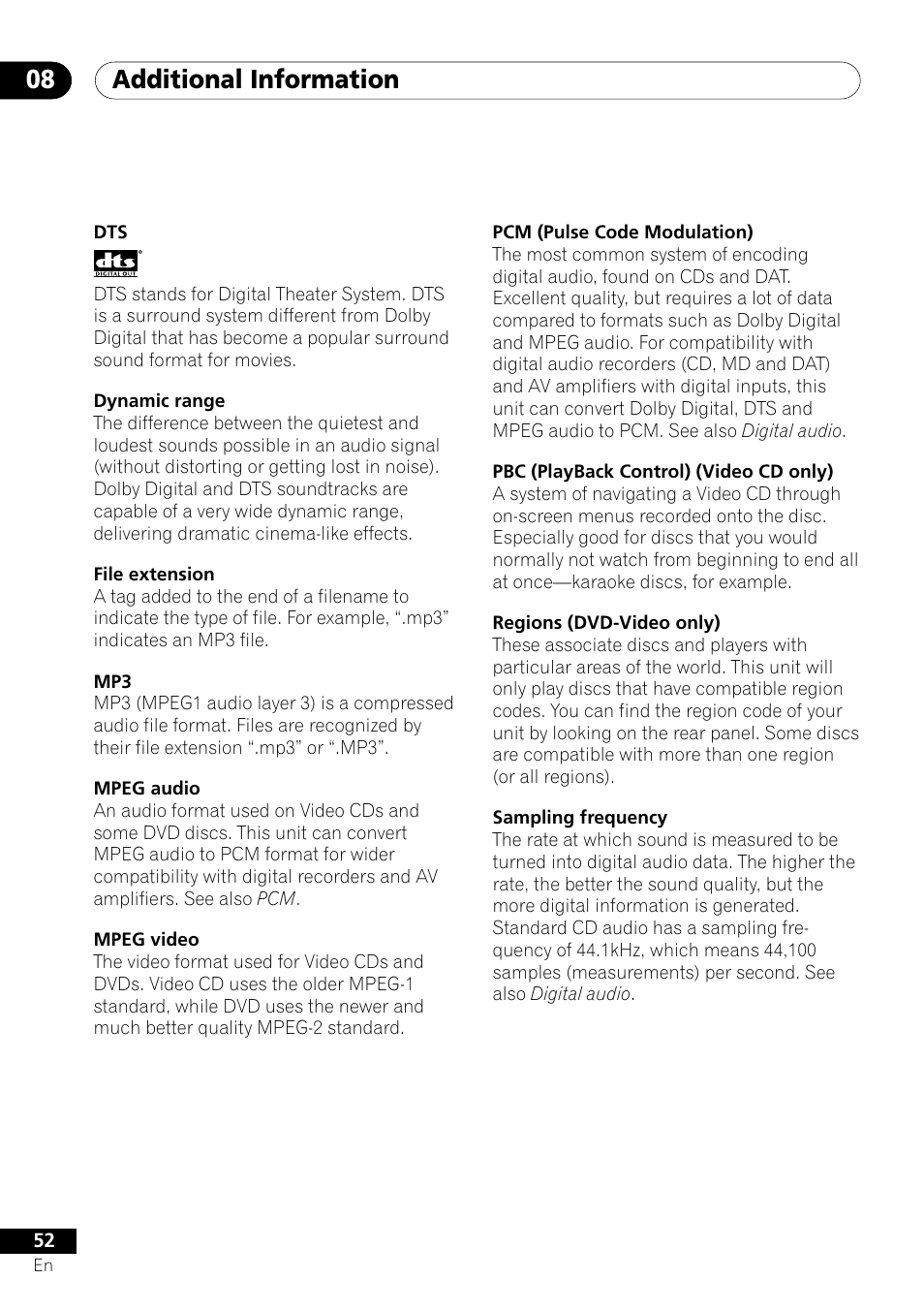 Additional information 08 | Pioneer DV-350  EN User Manual | Page 52 / 56