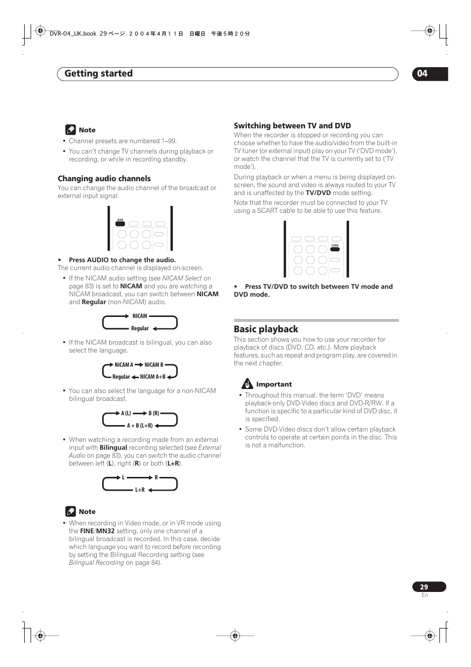 Getting started 04, Basic playback | Pioneer DVR-220 User Manual | Page 29 / 108