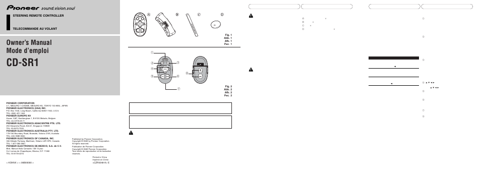 Pioneer CD-SR1 User Manual | 8 pages