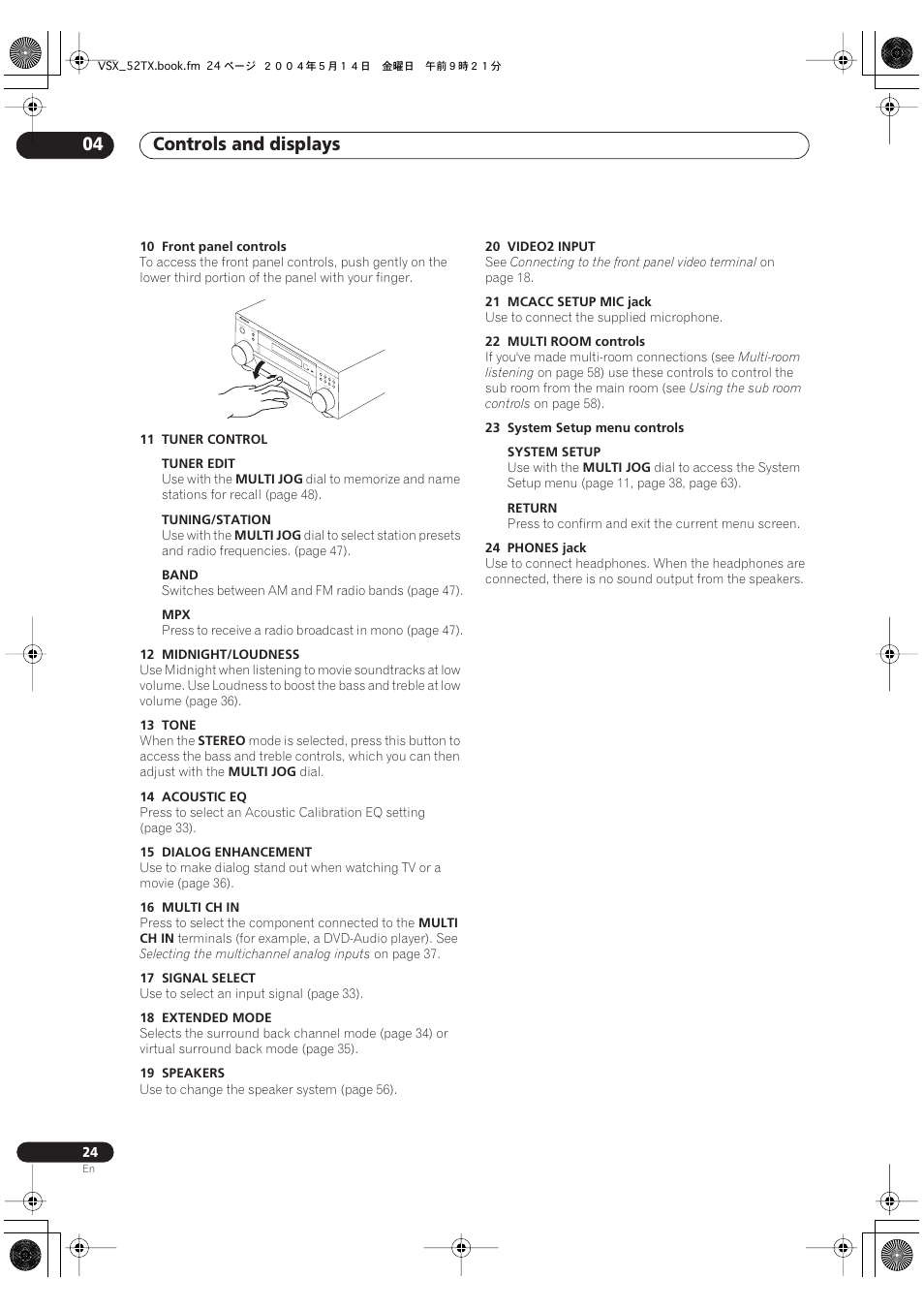 Controls and displays 04 | Pioneer VSX-52TX User Manual | Page 24 / 79