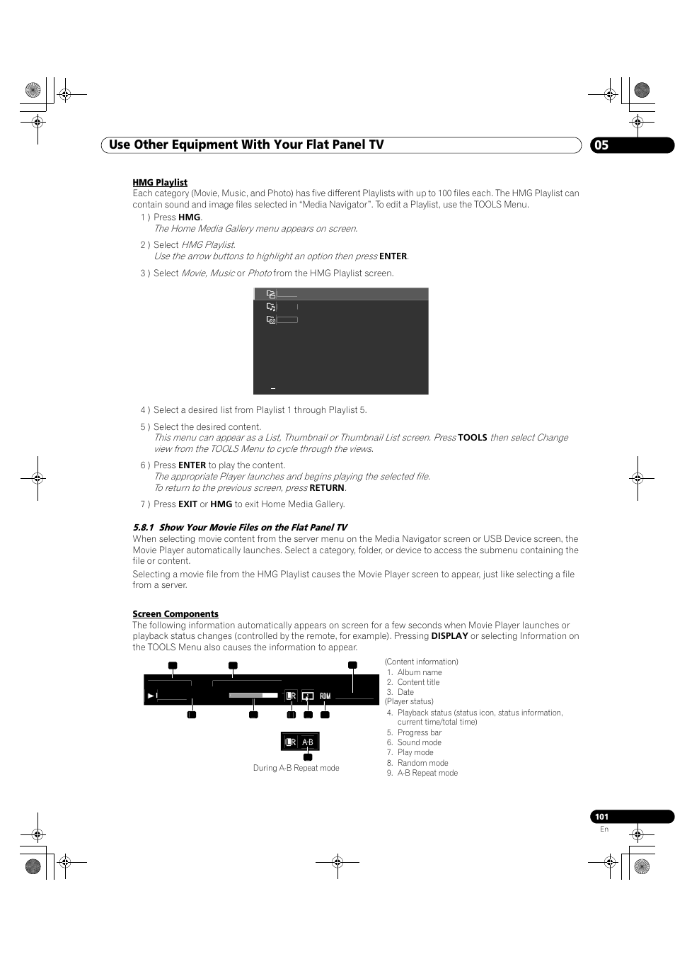 1 show your movie files on the flat panel tv, Use other equipment with your flat panel tv 05 | Pioneer Elite KURO PRO 151FD User Manual | Page 101 / 167