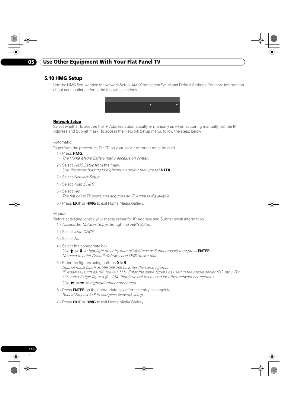 10 hmg setup, 05 use other equipment with your flat panel tv | Pioneer Elite KURO PRO 151FD User Manual | Page 118 / 167