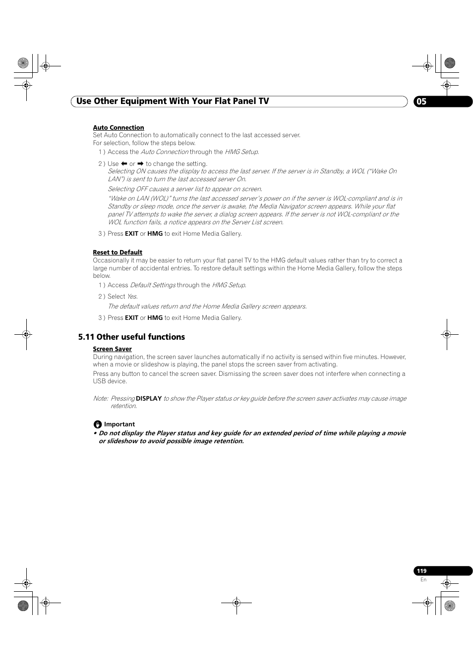 11 other useful functions, Use other equipment with your flat panel tv 05 | Pioneer Elite KURO PRO 151FD User Manual | Page 119 / 167