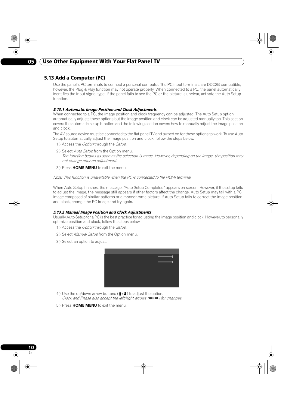 13 add a computer (pc), 05 use other equipment with your flat panel tv | Pioneer Elite KURO PRO 151FD User Manual | Page 122 / 167