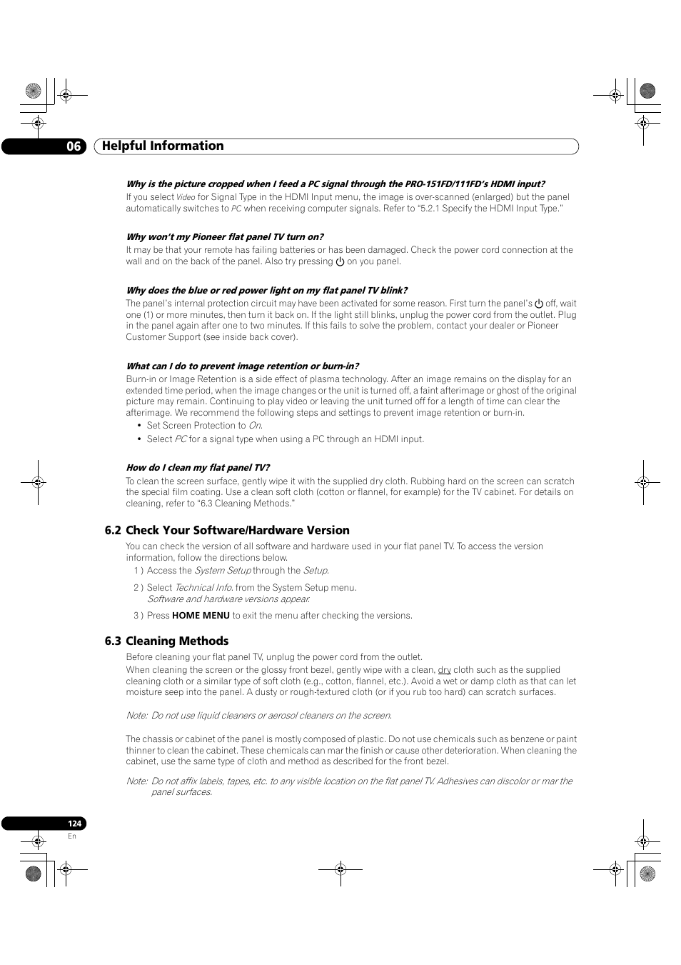 06 helpful information | Pioneer Elite KURO PRO 151FD User Manual | Page 124 / 167