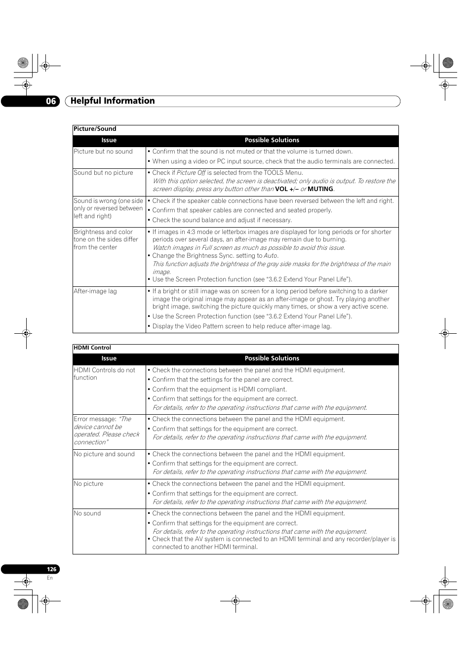 06 helpful information | Pioneer Elite KURO PRO 151FD User Manual | Page 126 / 167