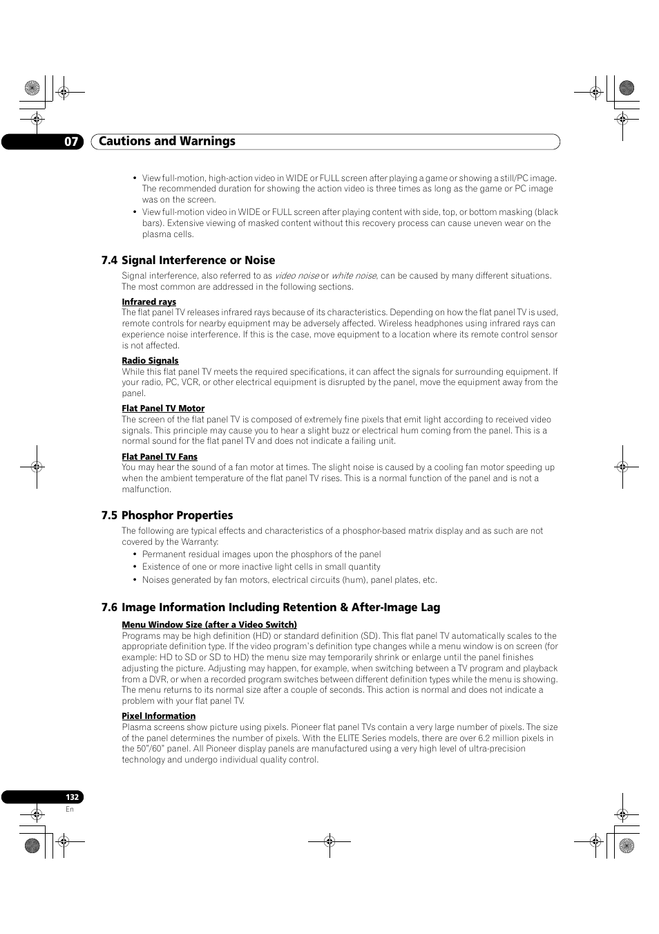 07 cautions and warnings | Pioneer Elite KURO PRO 151FD User Manual | Page 132 / 167