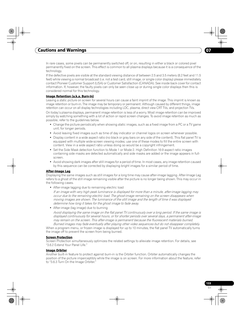 Cautions and warnings 07 | Pioneer Elite KURO PRO 151FD User Manual | Page 133 / 167