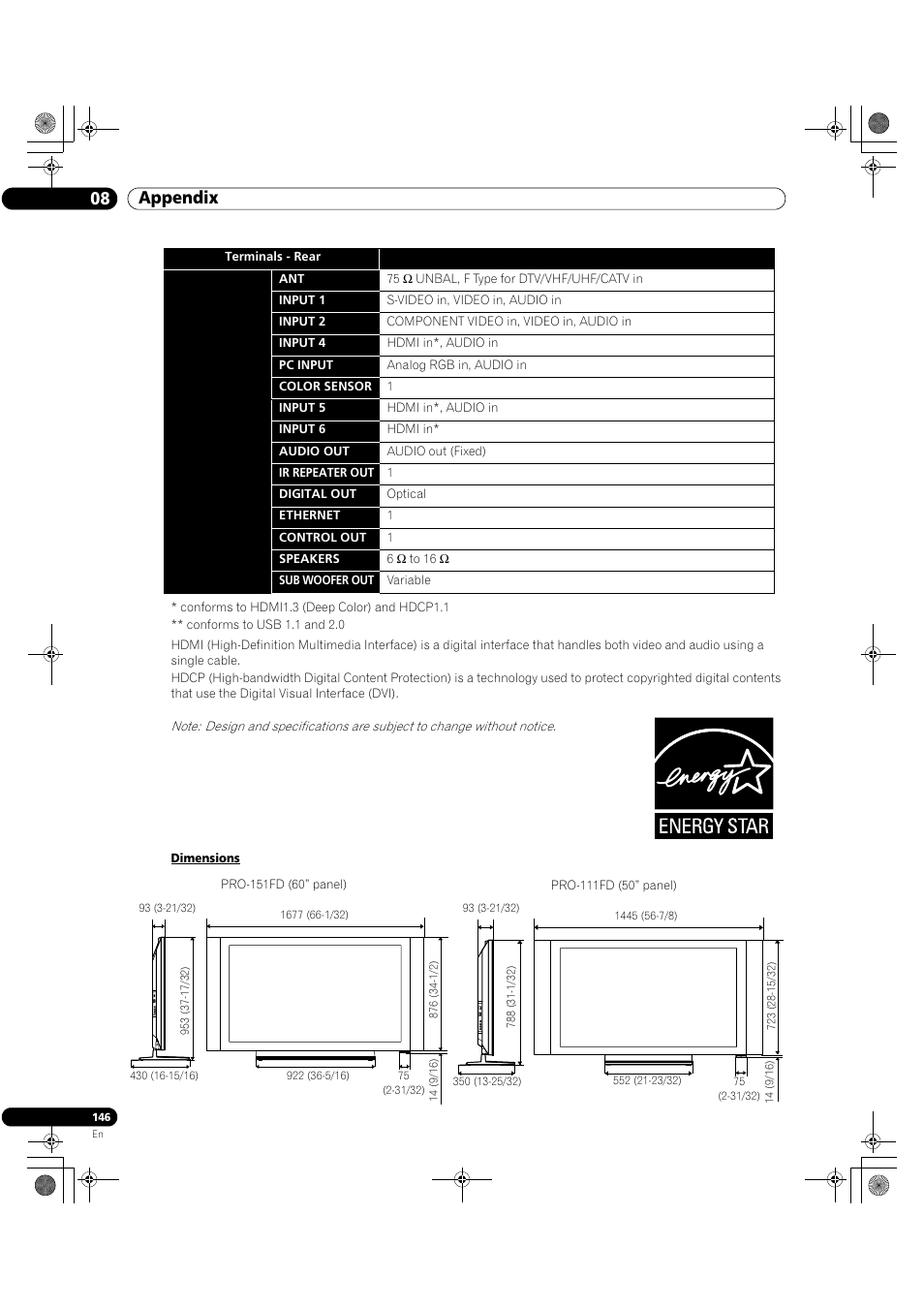 08 appendix | Pioneer Elite KURO PRO 151FD User Manual | Page 146 / 167