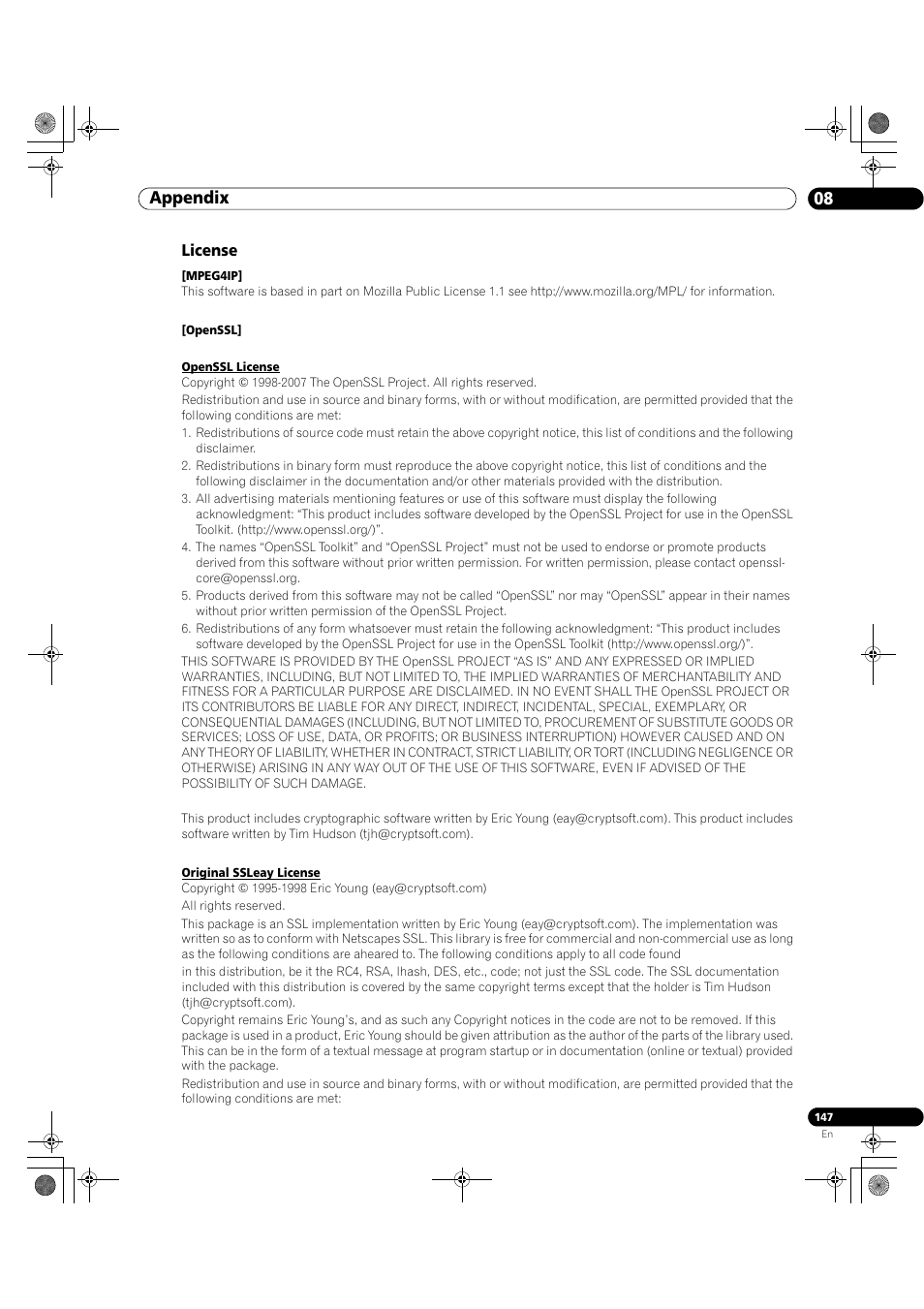 08 appendix | Pioneer Elite KURO PRO 151FD User Manual | Page 147 / 167