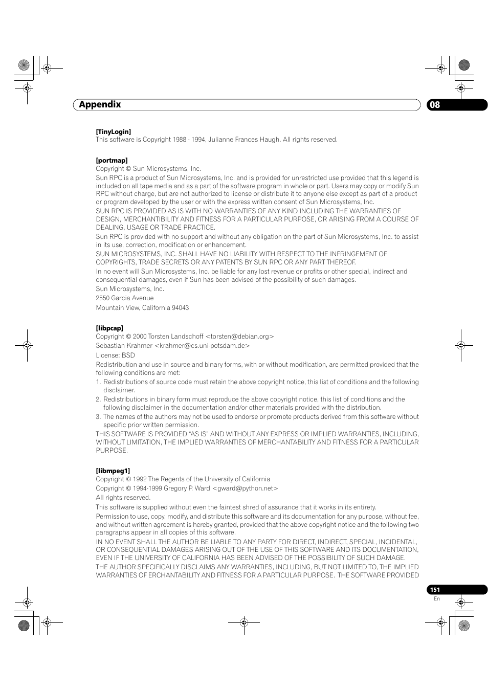 08 appendix | Pioneer Elite KURO PRO 151FD User Manual | Page 151 / 167