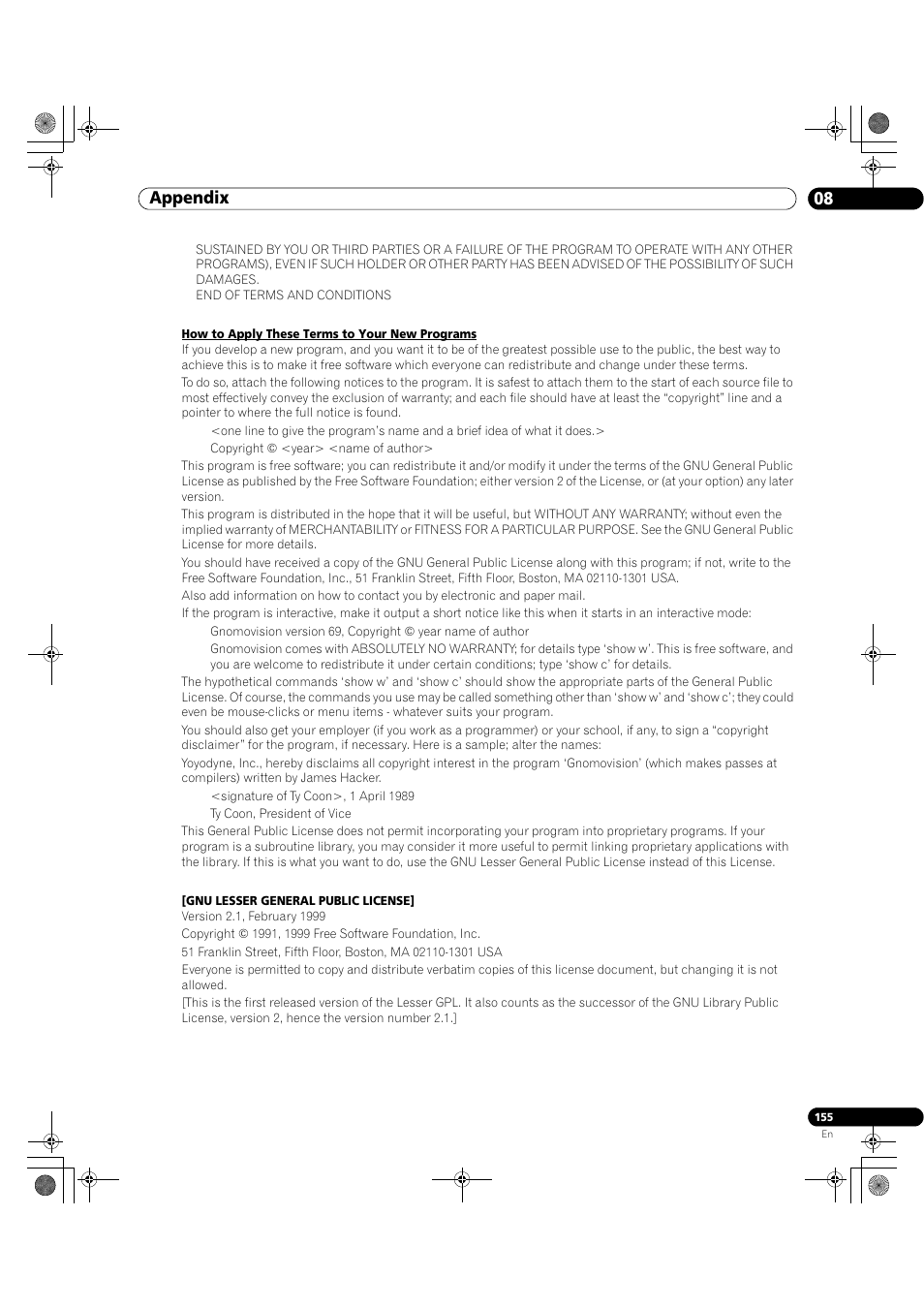 08 appendix | Pioneer Elite KURO PRO 151FD User Manual | Page 155 / 167