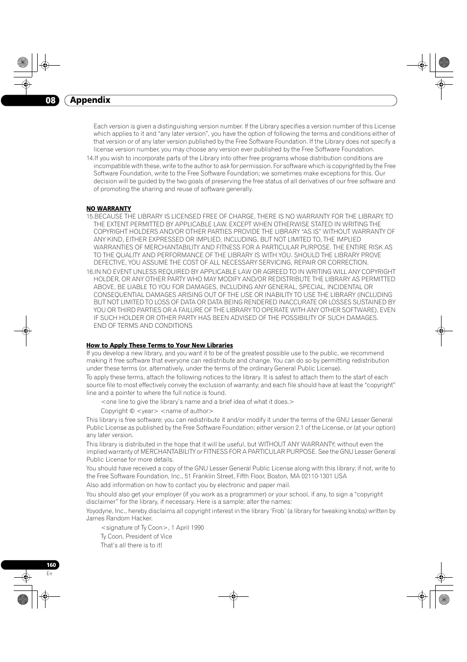 08 appendix | Pioneer Elite KURO PRO 151FD User Manual | Page 160 / 167