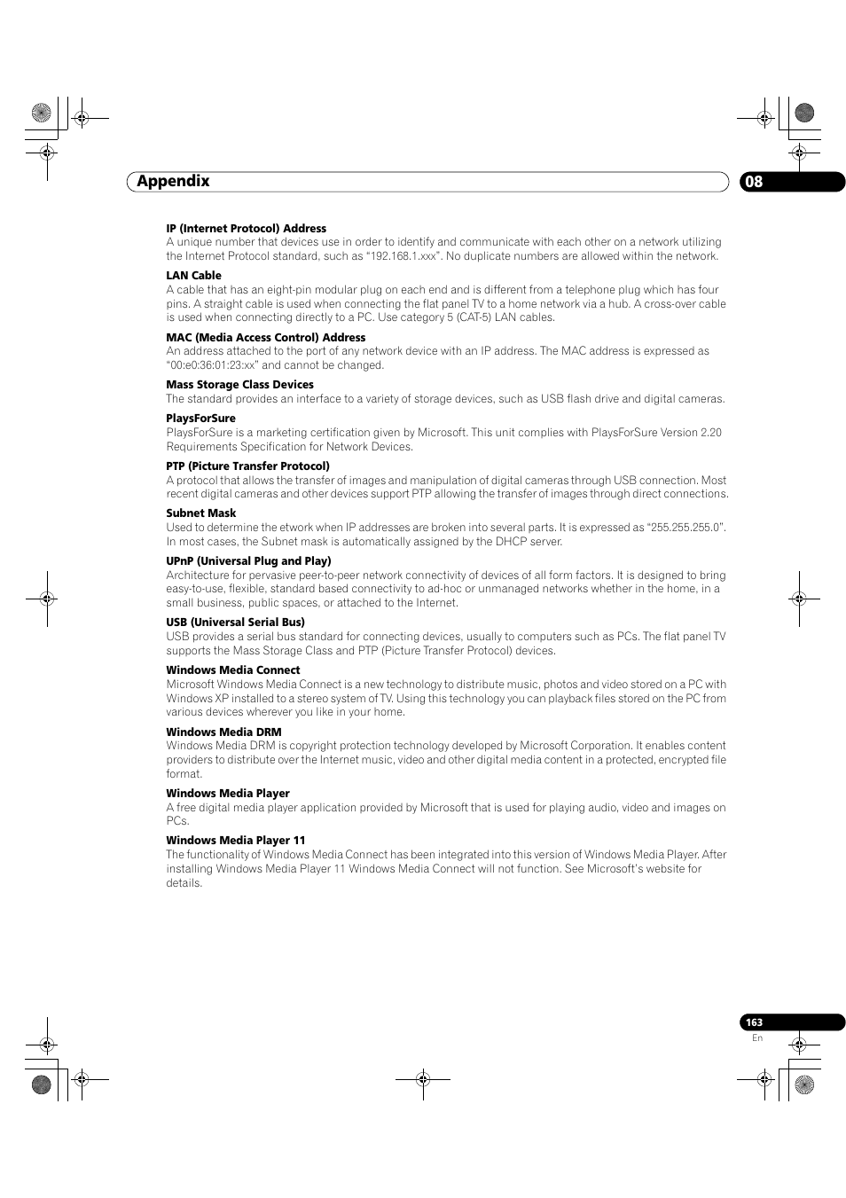 08 appendix | Pioneer Elite KURO PRO 151FD User Manual | Page 163 / 167