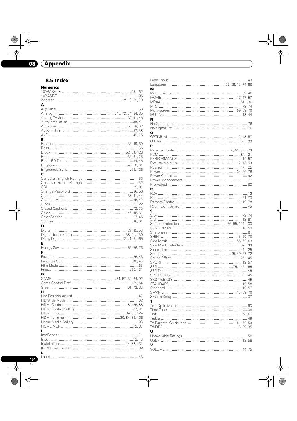 5 index, 08 appendix | Pioneer Elite KURO PRO 151FD User Manual | Page 164 / 167