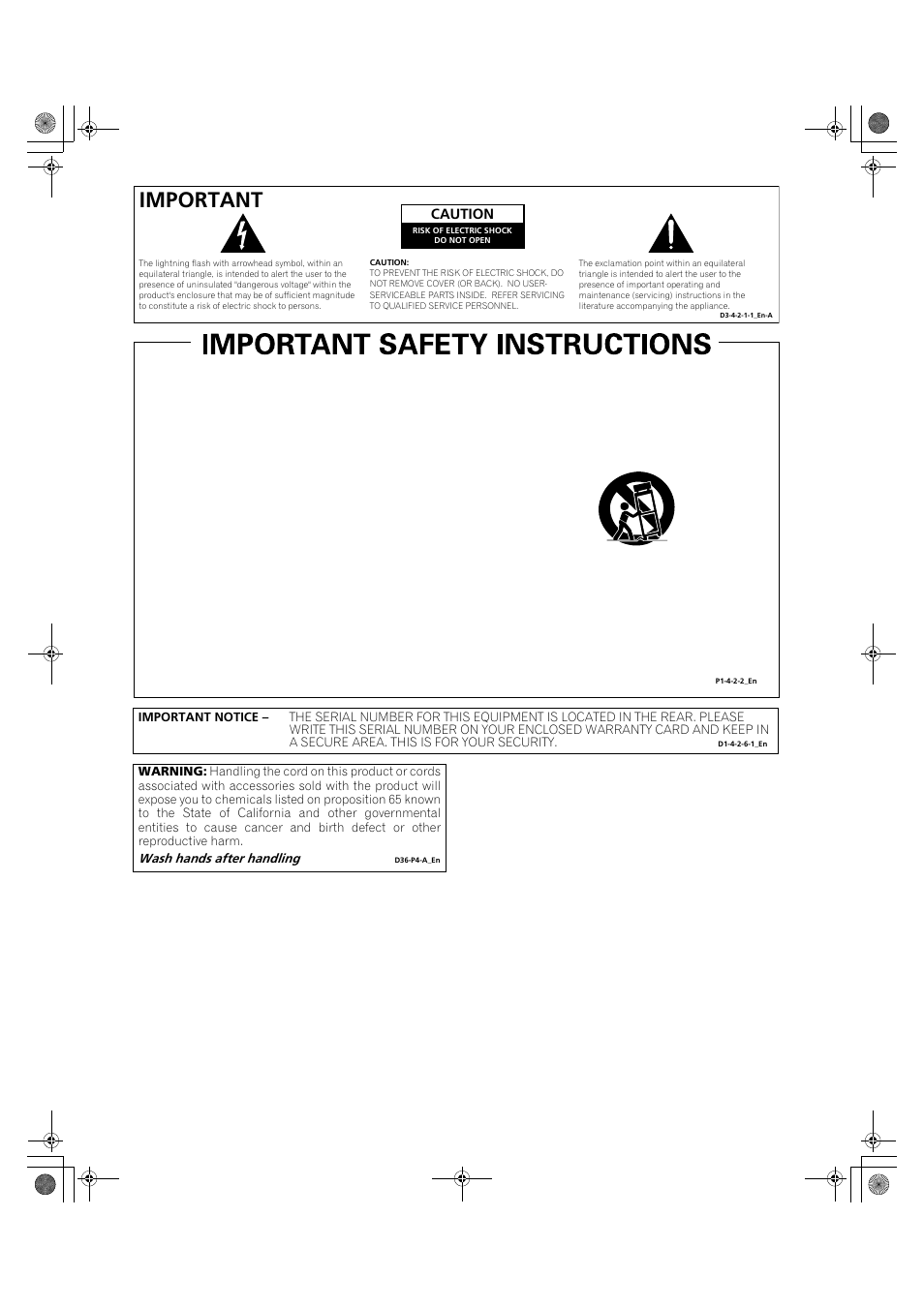 Important, Caution | Pioneer Elite KURO PRO 151FD User Manual | Page 2 / 167