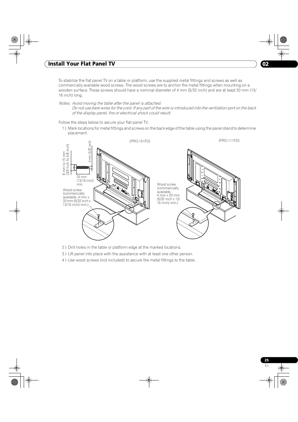 02 install your flat panel tv | Pioneer Elite KURO PRO 151FD User Manual | Page 25 / 167