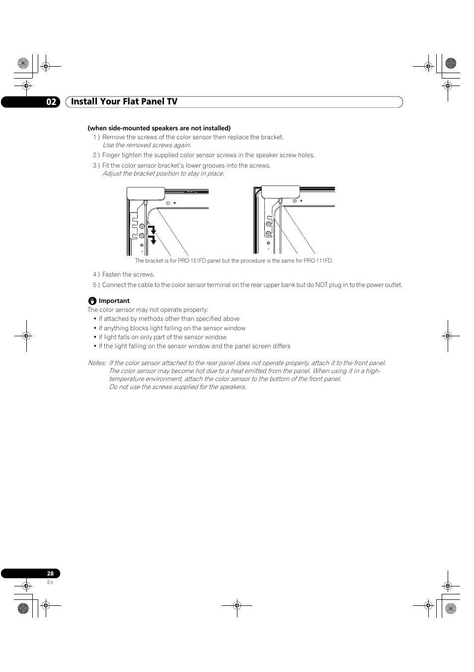 02 install your flat panel tv | Pioneer Elite KURO PRO 151FD User Manual | Page 28 / 167