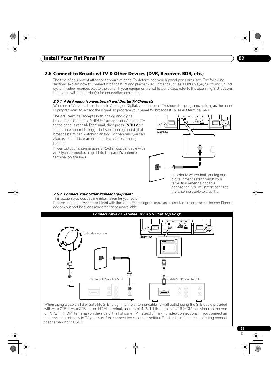 02 install your flat panel tv, Rear view | Pioneer Elite KURO PRO 151FD User Manual | Page 29 / 167