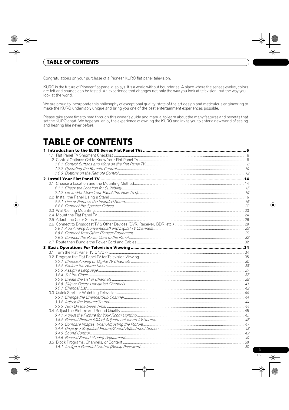 Pioneer Elite KURO PRO 151FD User Manual | Page 3 / 167