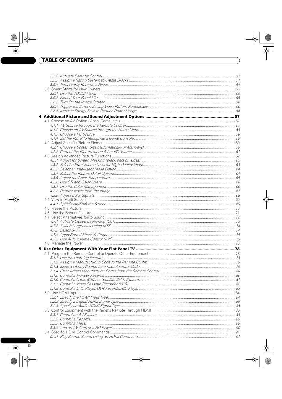Pioneer Elite KURO PRO 151FD User Manual | Page 4 / 167