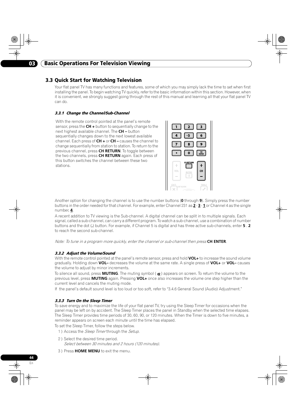 3 quick start for watching television, 03 basic operations for television viewing | Pioneer Elite KURO PRO 151FD User Manual | Page 44 / 167