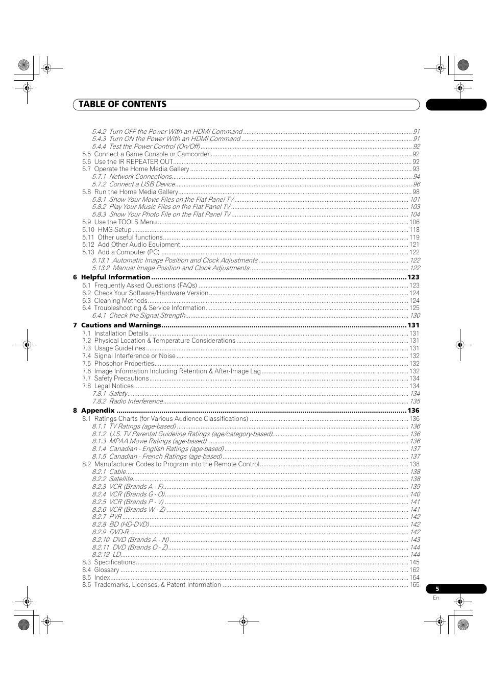 Pioneer Elite KURO PRO 151FD User Manual | Page 5 / 167