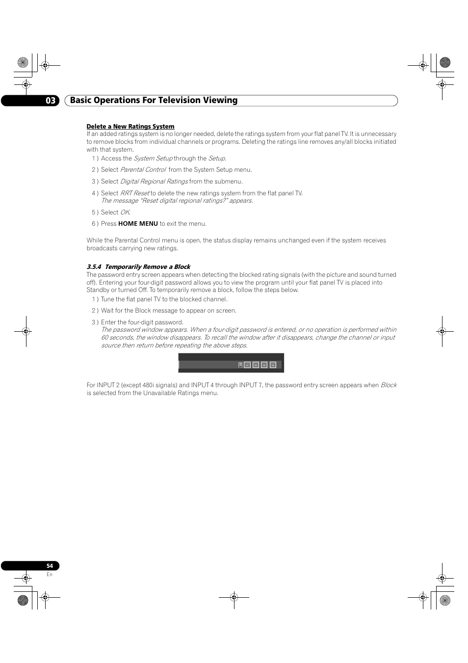 4 temporarily remove a block, 03 basic operations for television viewing | Pioneer Elite KURO PRO 151FD User Manual | Page 54 / 167