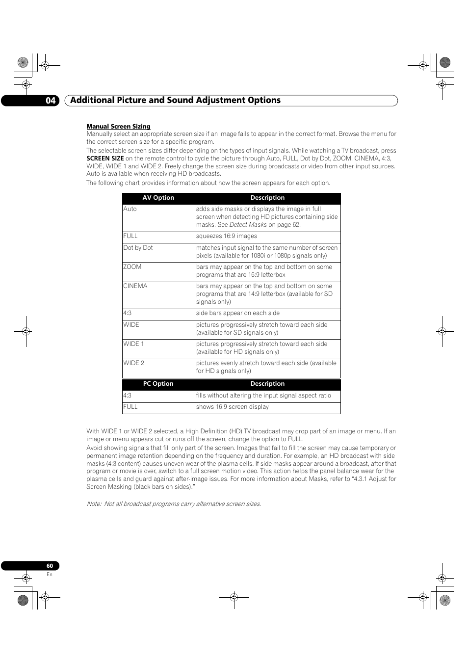 04 additional picture and sound adjustment options | Pioneer Elite KURO PRO 151FD User Manual | Page 60 / 167
