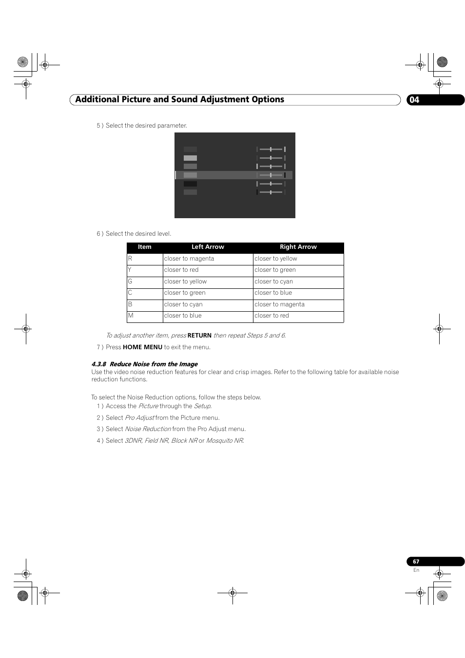 8 reduce noise from the image, 04 additional picture and sound adjustment options | Pioneer Elite KURO PRO 151FD User Manual | Page 67 / 167