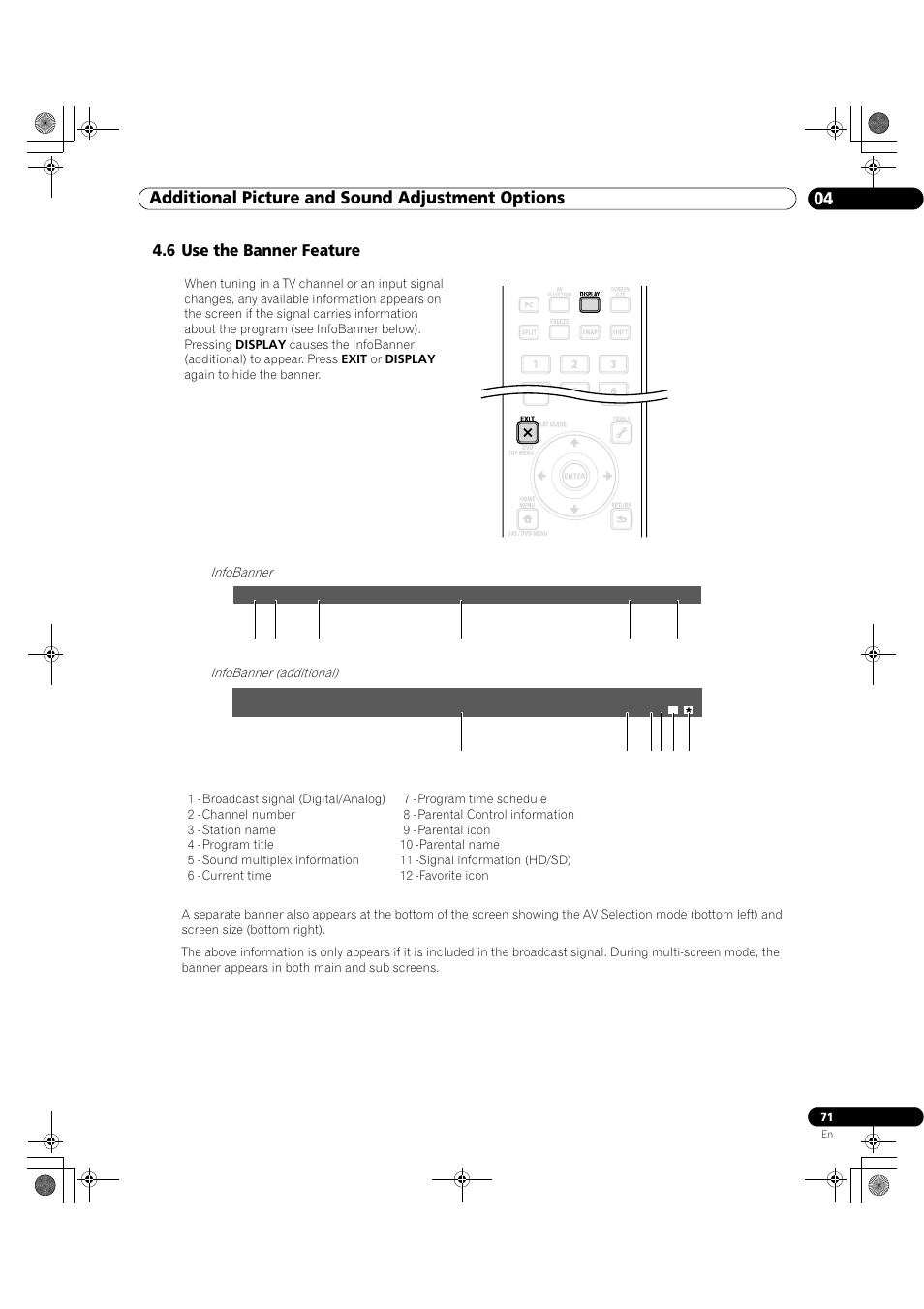 6 use the banner feature, 04 additional picture and sound adjustment options | Pioneer Elite KURO PRO 151FD User Manual | Page 71 / 167