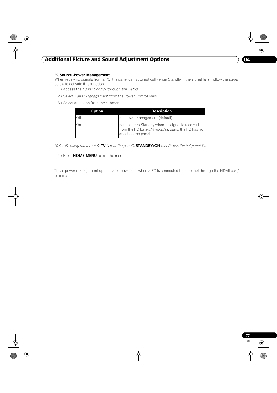 04 additional picture and sound adjustment options | Pioneer Elite KURO PRO 151FD User Manual | Page 77 / 167
