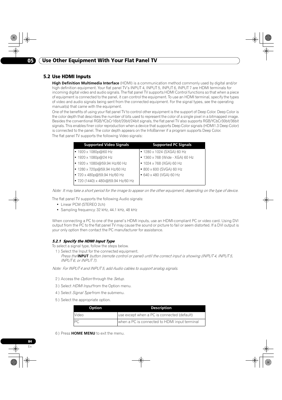 2 use hdmi inputs, 1 specify the hdmi input type, 05 use other equipment with your flat panel tv | Pioneer Elite KURO PRO 151FD User Manual | Page 84 / 167