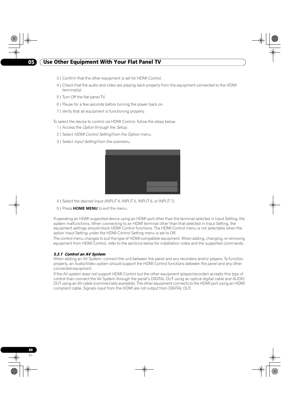 1 control an av system, 05 use other equipment with your flat panel tv | Pioneer Elite KURO PRO 151FD User Manual | Page 88 / 167