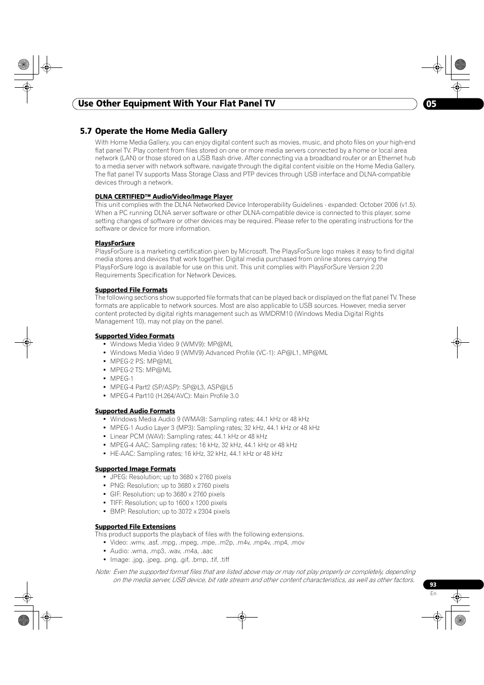 7 operate the home media gallery, Use other equipment with your flat panel tv 05 | Pioneer Elite KURO PRO 151FD User Manual | Page 93 / 167