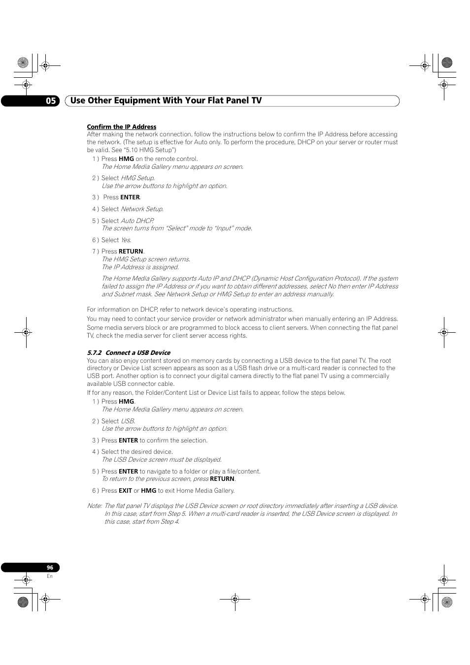 2 connect a usb device, 05 use other equipment with your flat panel tv | Pioneer Elite KURO PRO 151FD User Manual | Page 96 / 167