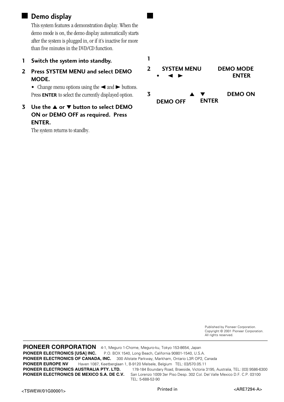 Demo display | Pioneer S-DV77ST User Manual | Page 100 / 100