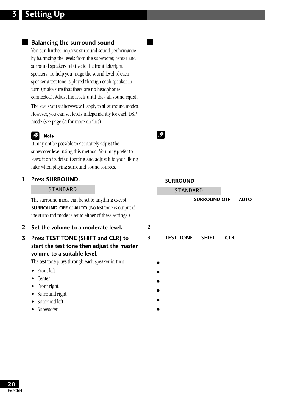 Balancing the surround sound, Setting up 3 | Pioneer S-DV77ST User Manual | Page 20 / 100