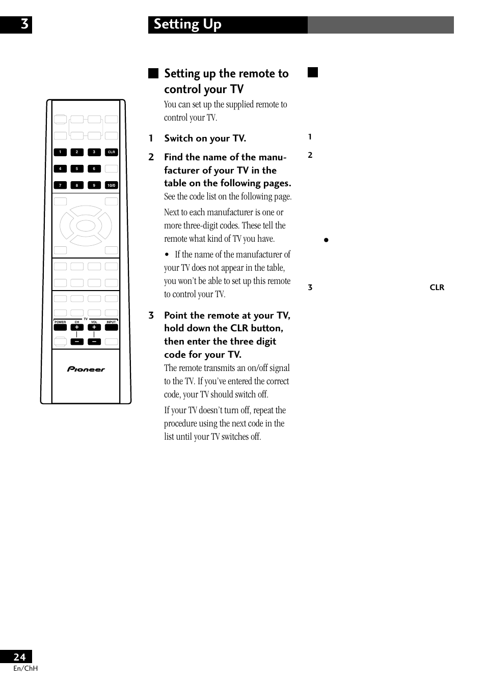 Setting up the remote to control your tv, Setting up 3 | Pioneer S-DV77ST User Manual | Page 24 / 100