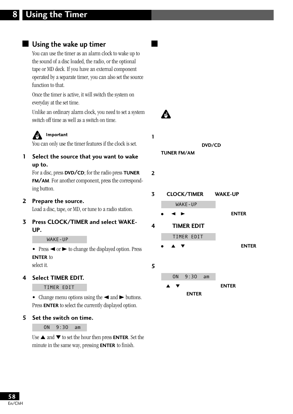 Using the wake up timer, Using the timer 8 | Pioneer S-DV77ST User Manual | Page 58 / 100