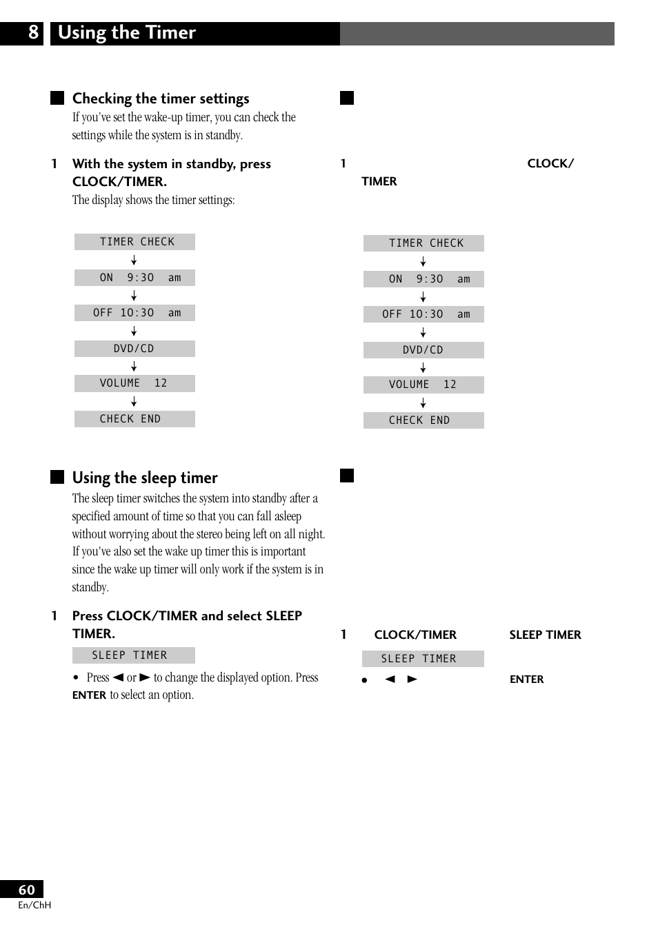 Checking the timer settings, Using the sleep timer, Using the timer 8 | Pioneer S-DV77ST User Manual | Page 60 / 100