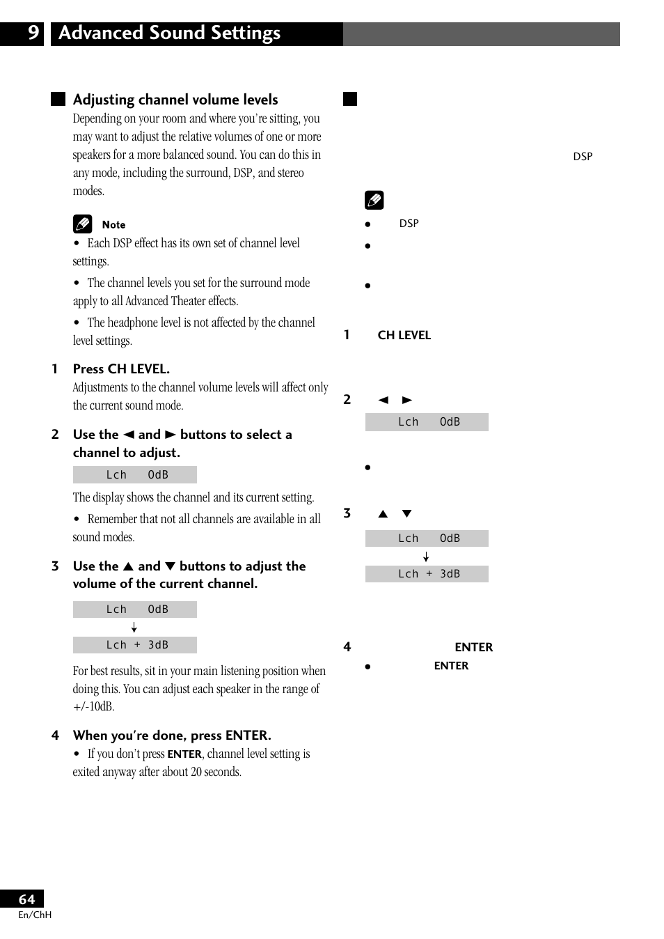 Adjusting channel volume levels, Advanced sound settings 9 | Pioneer S-DV77ST User Manual | Page 64 / 100