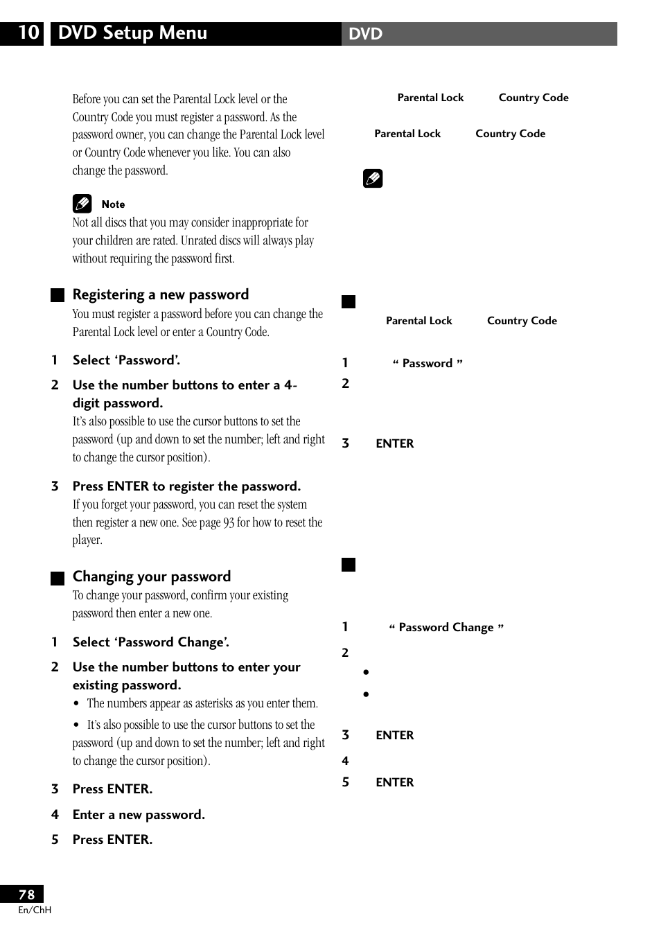 Registering a new password changing your password, Dvd setup menu 10, Registering a new password | Changing your password | Pioneer S-DV77ST User Manual | Page 78 / 100