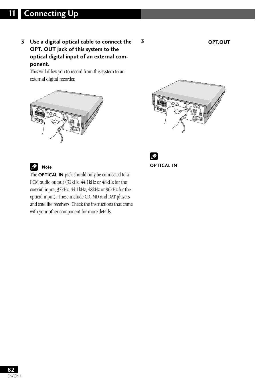 Connecting up 11, 3opt.out, Optical | Optical in, En/chh | Pioneer S-DV77ST User Manual | Page 82 / 100