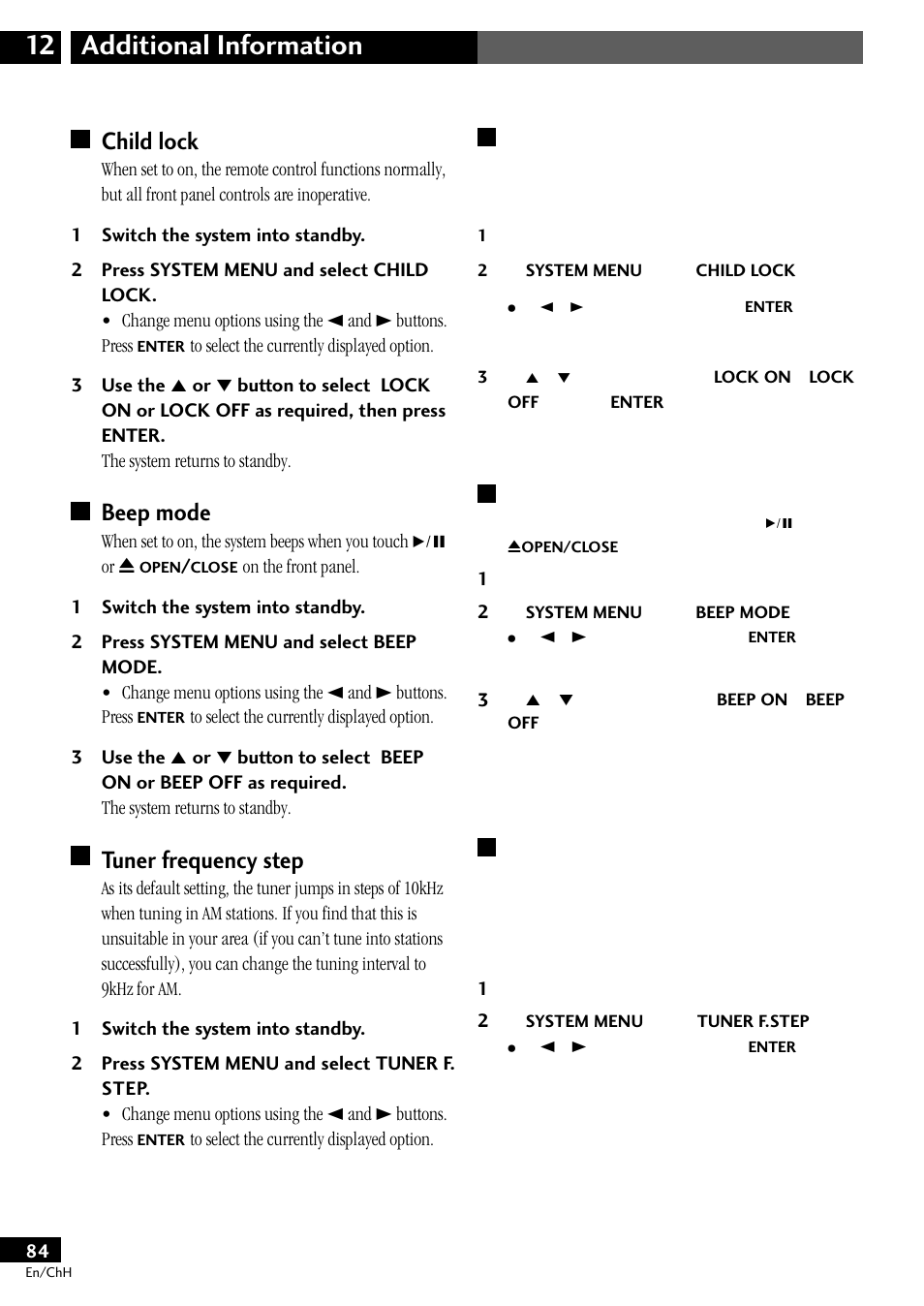 Child lock beep mode tuner frequency step, Additional information 12, Child lock | Beep mode, Tuner frequency step | Pioneer S-DV77ST User Manual | Page 84 / 100